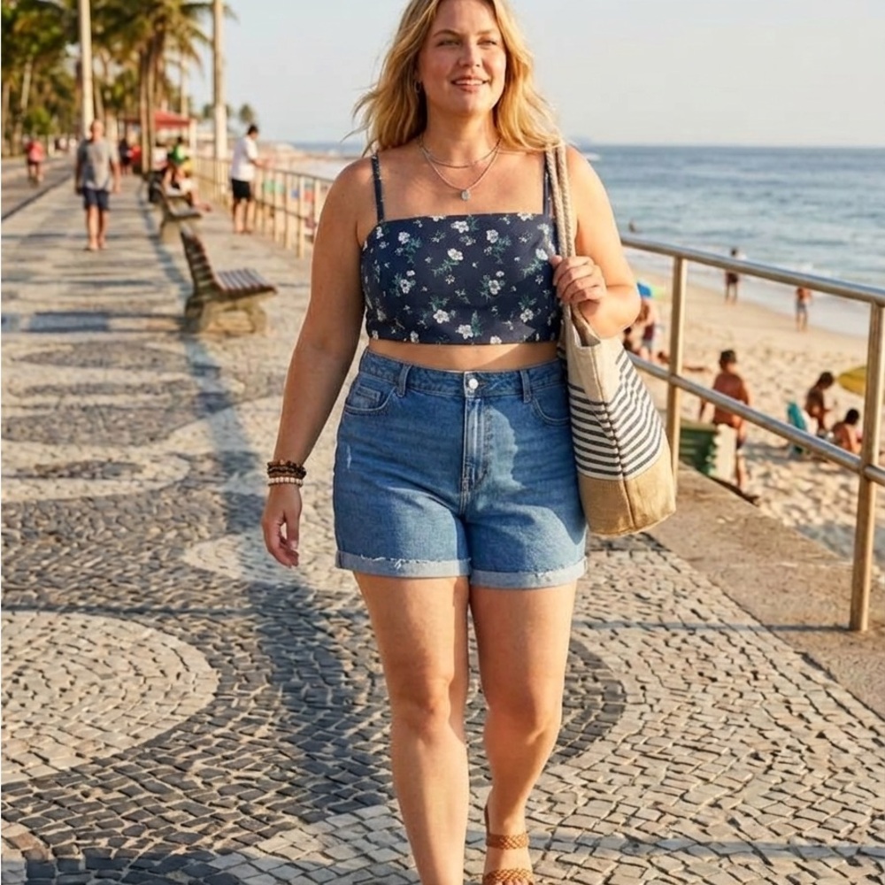 Old Navy Navy Floral Square-Neck Crop Top with Spaghetti Straps XXL Plus Size
